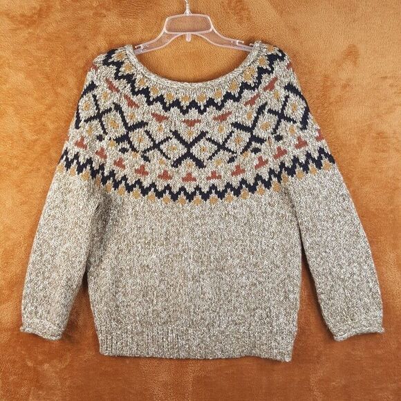 ECOTE Womens Sweater XS Tan Green Pullover Boatneck Chunky Knit URBAN OUTFITTERS - Picture 1 of 7